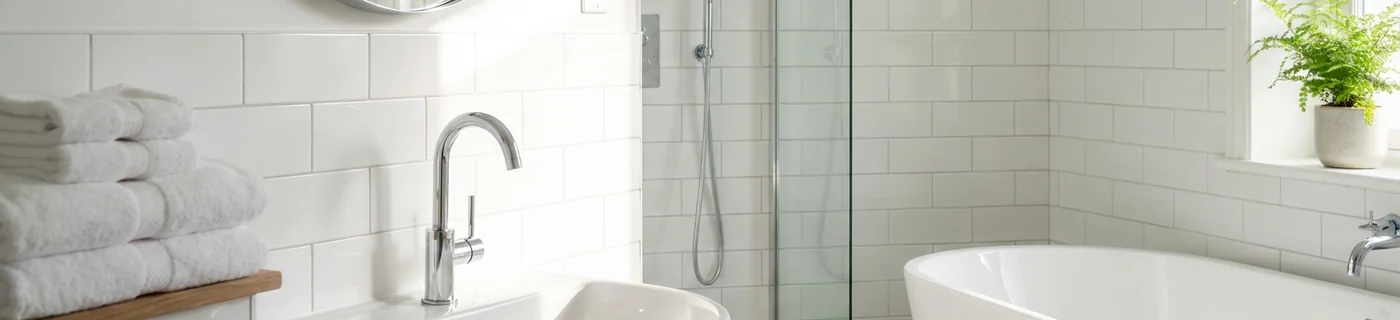 Deep-cleaned bathroom with descaled tiles and gleaming chrome in Derby