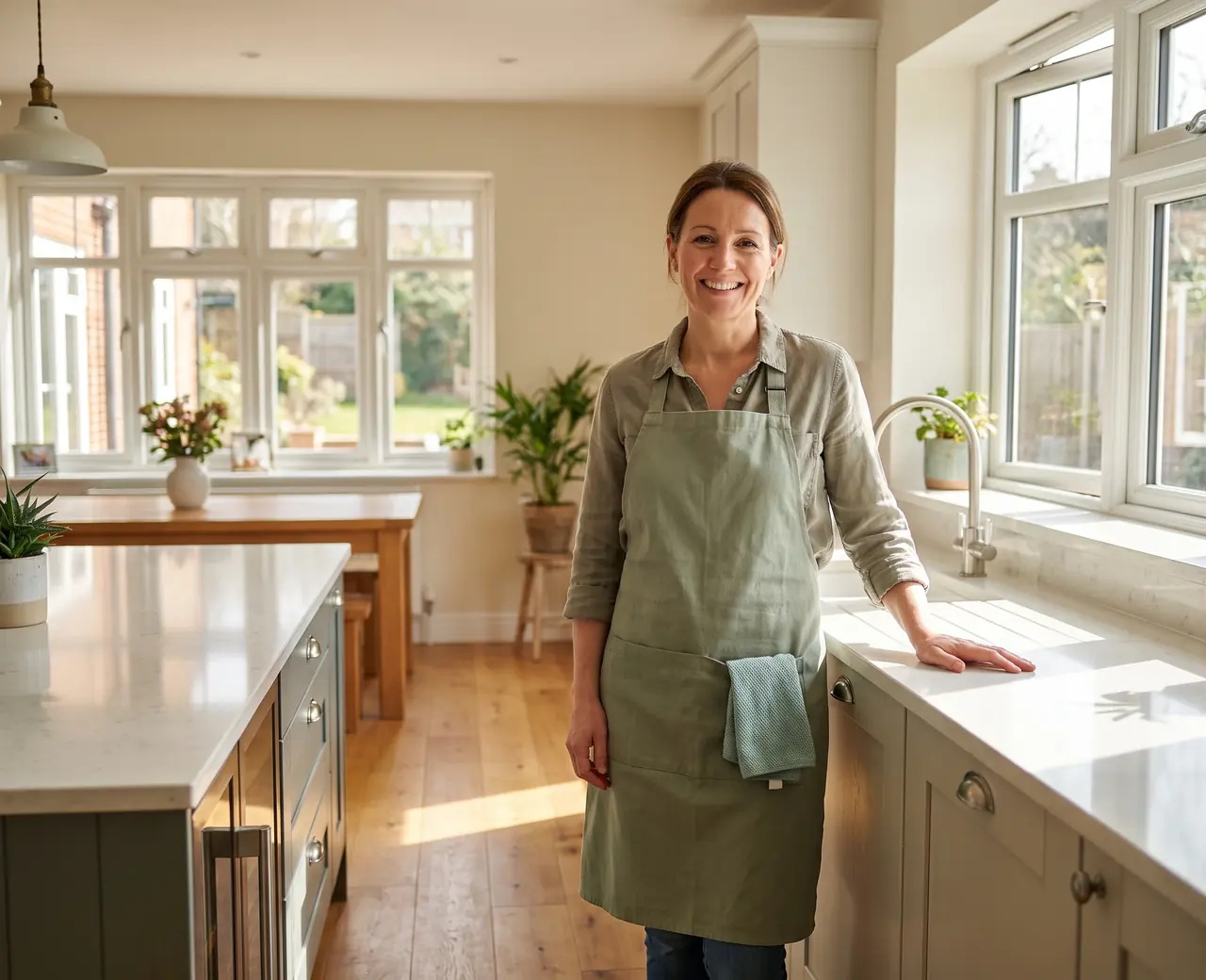 Cleaner answering the door at a Derby home